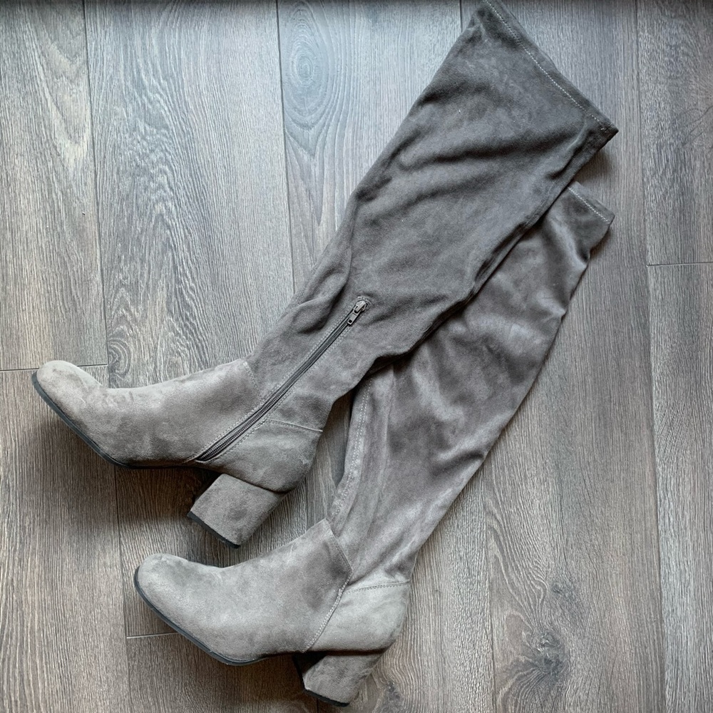 Grey Suede Over-The-Knee Boots